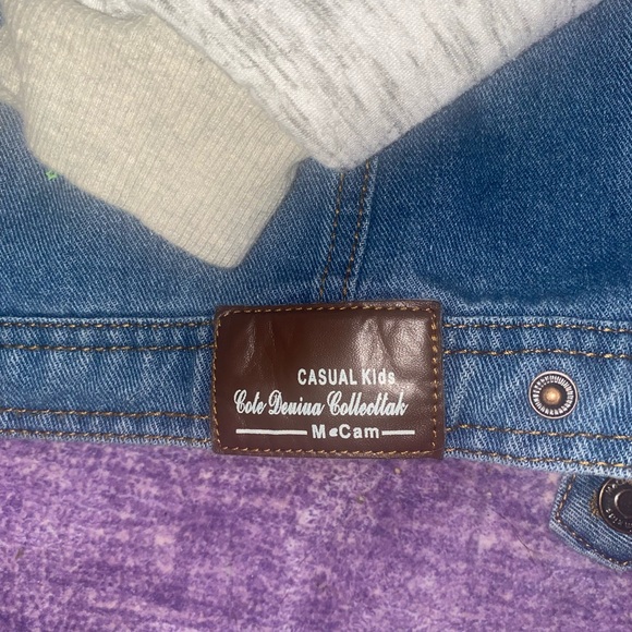 Kids/Youth Mixed Media Hooded Jean Jacket, Denim Size M - Picture 7 of 14